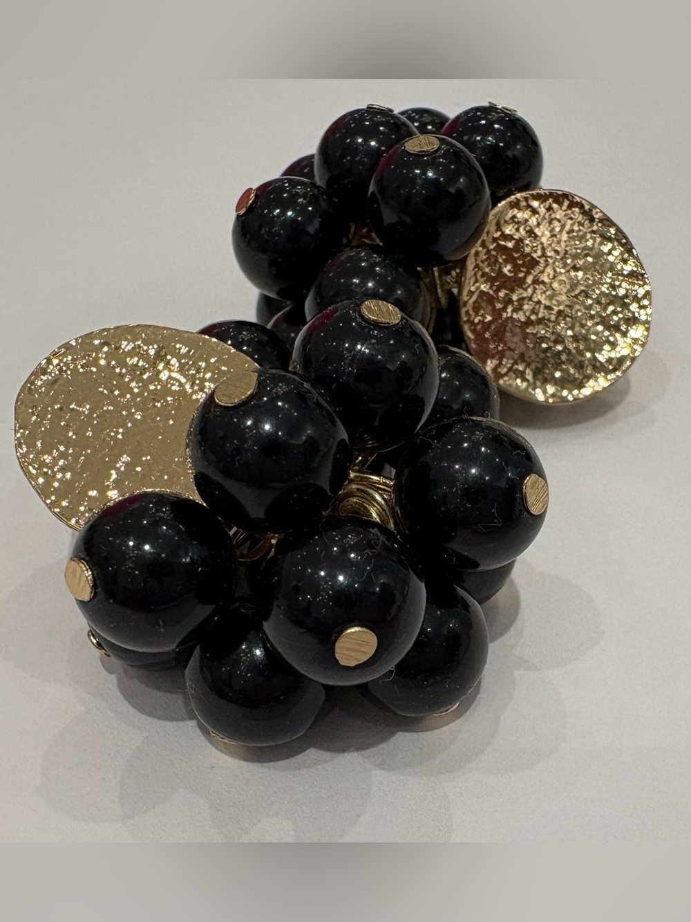 Elegant Black Beaded Statement Earrings with Gold Accents - Picture 4 of 6